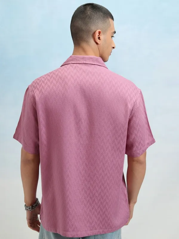 Highlander Men Mauve Dobby Textured Relaxed Fit Casual Shirt