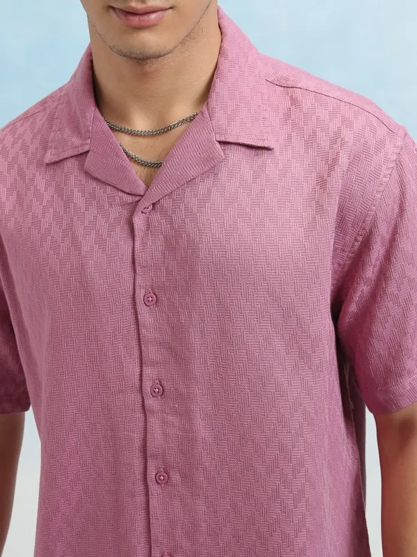 Highlander Men Mauve Dobby Textured Relaxed Fit Casual Shirt