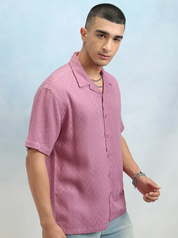 Highlander Men Mauve Dobby Textured Relaxed Fit Casual Shirt