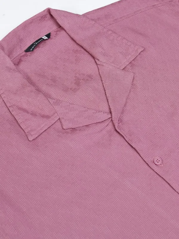 Highlander Men Mauve Dobby Textured Relaxed Fit Casual Shirt