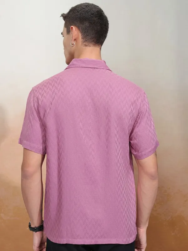 Highlander Men Pink Textured Relaxed Fit Casual Shirt