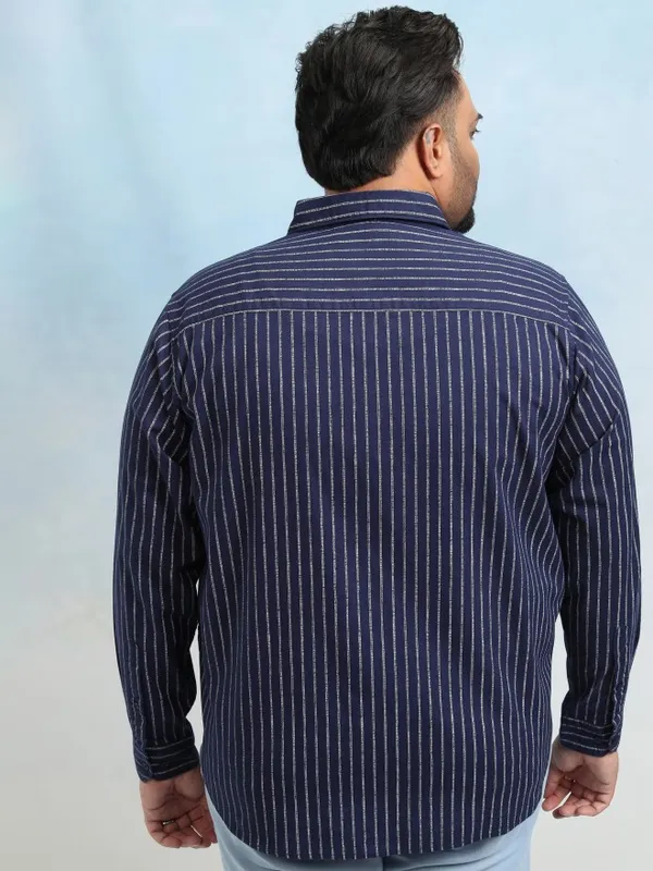 Xtra Ordinary By Highlander Men Navy Blue Striped Regular Fit Casual Shirt