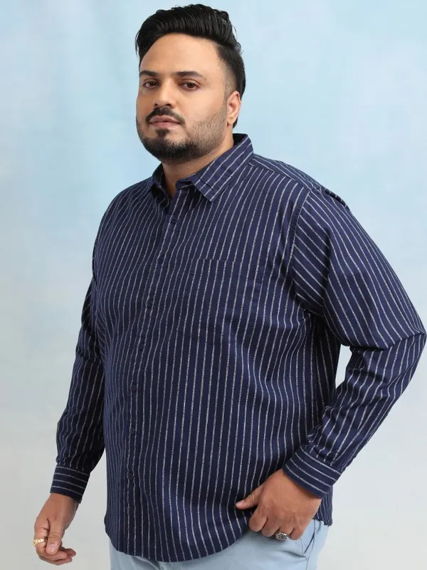 Xtra Ordinary By Highlander Men Navy Blue Striped Regular Fit Casual Shirt