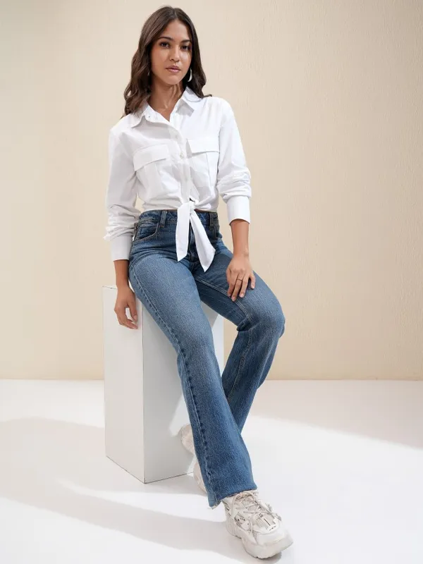 Solid Shirt Style Top