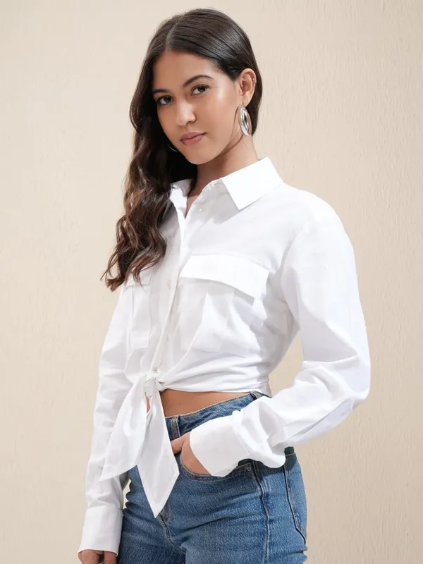 Solid Shirt Style Top
