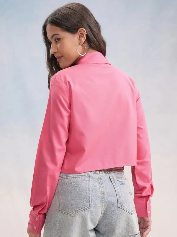 Tokyo Talkies Women Pink Solid Shirt Style Top