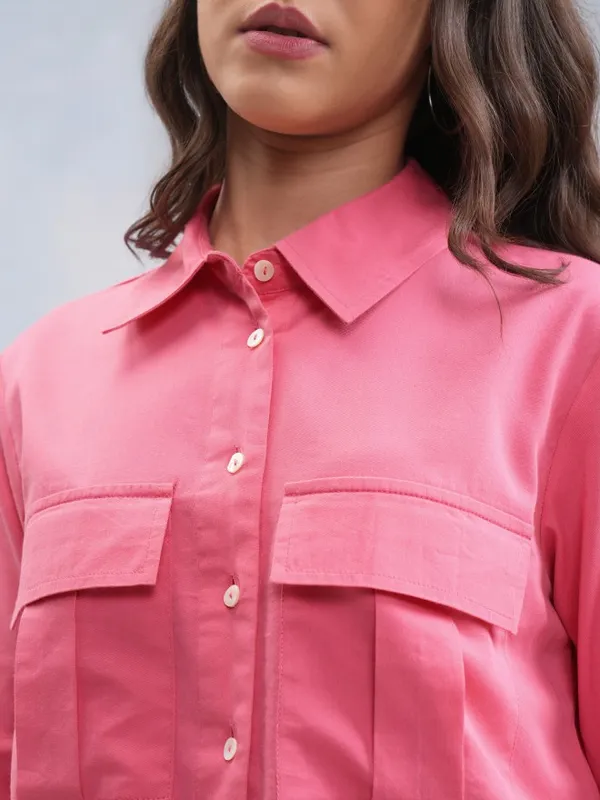Tokyo Talkies Women Pink Solid Shirt Style Top