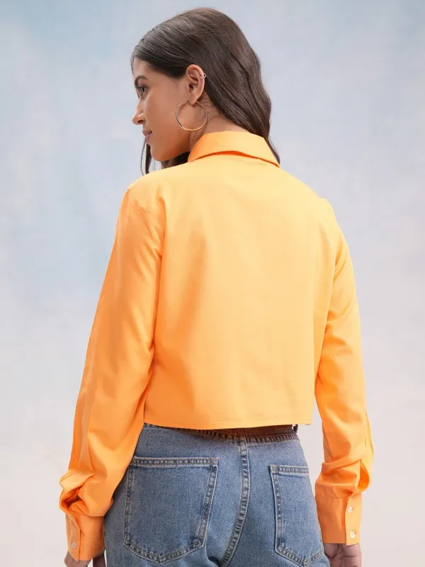 Tokyo Talkies Women Orange Solid Shirt Style Top