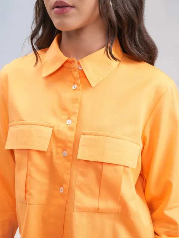 Tokyo Talkies Women Orange Solid Shirt Style Top