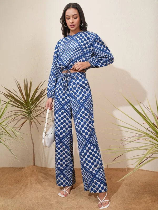 Tokyo Talkies Women Blue Top With Trousers Co-Ords