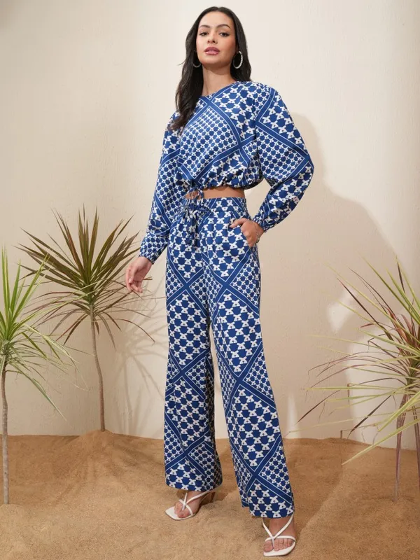 Tokyo Talkies Women Blue Top With Trousers Co-Ords