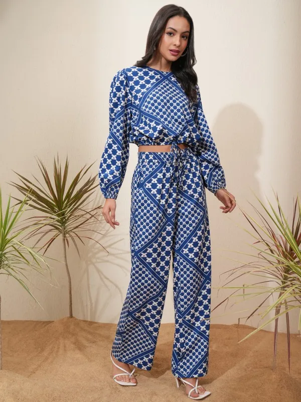 Tokyo Talkies Women Blue Top With Trousers Co-Ords