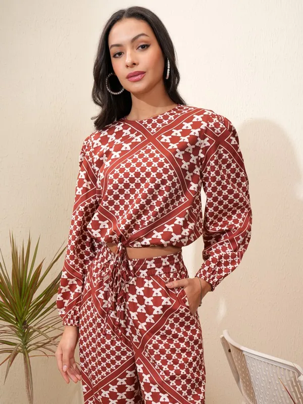 Tokyo Talkies Women Maroon Top With Trousers Co-Ords
