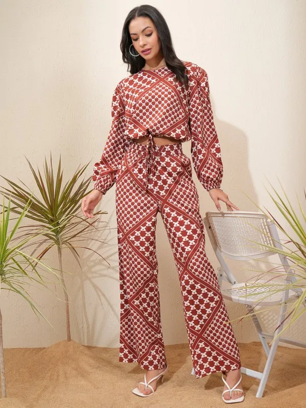 Tokyo Talkies Women Maroon Top With Trousers Co-Ords