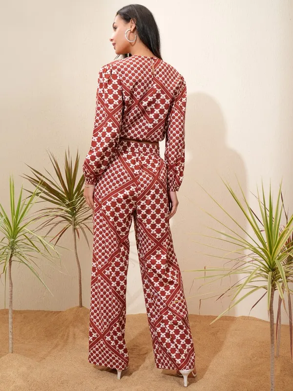 Tokyo Talkies Women Maroon Top With Trousers Co-Ords