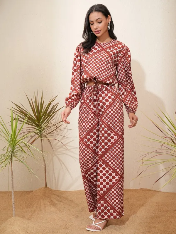 Tokyo Talkies Women Maroon Top With Trousers Co-Ords
