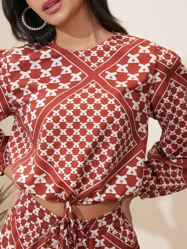 Tokyo Talkies Women Maroon Top With Trousers Co-Ords