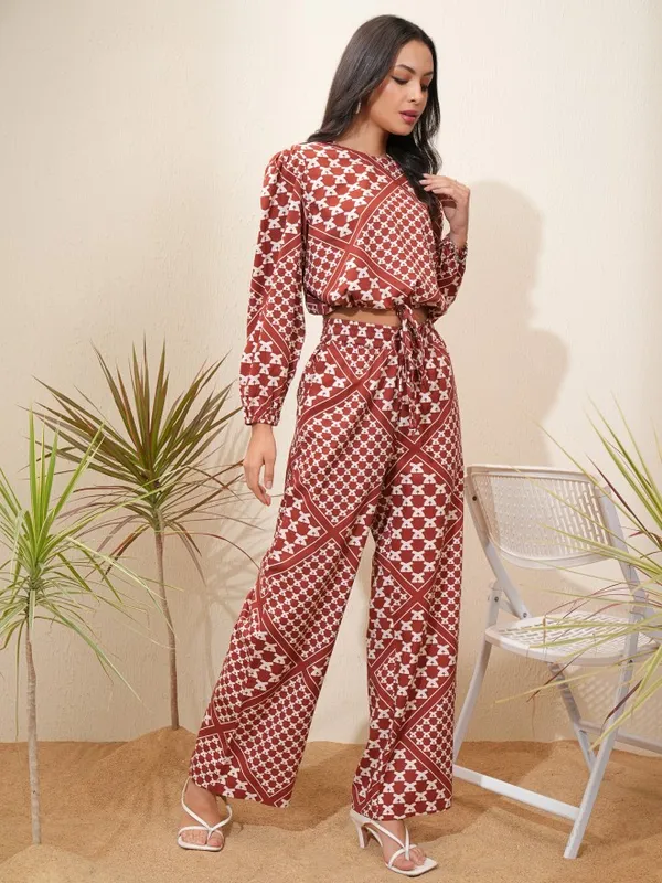 Tokyo Talkies Women Maroon Top With Trousers Co-Ords