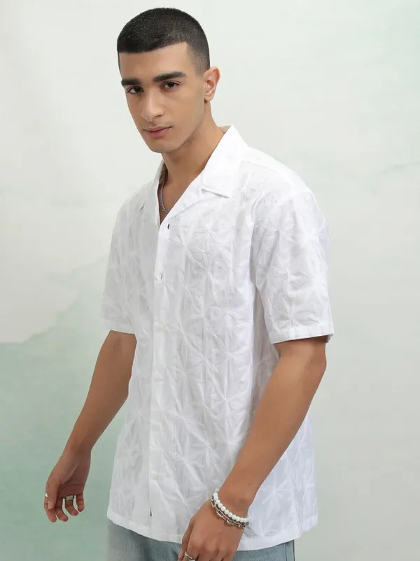 Highlander Men Black Embroidered Relaxed Fit Casual Shirt
