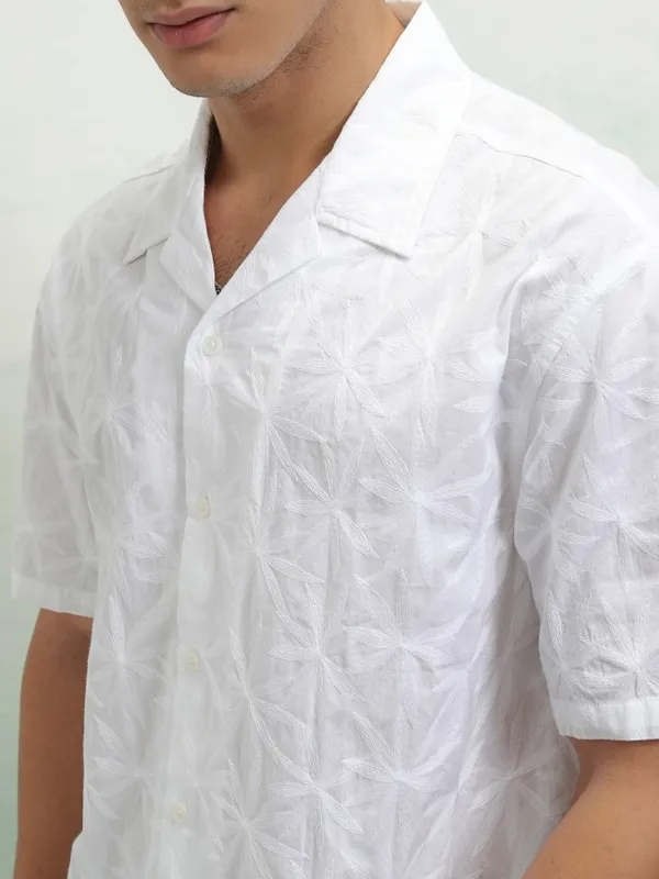 Highlander Men Black Embroidered Relaxed Fit Casual Shirt