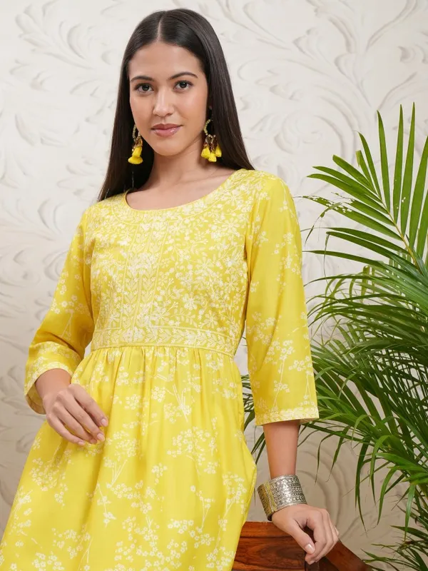 Vishudh Women Yellow Printed A-Line Kurta