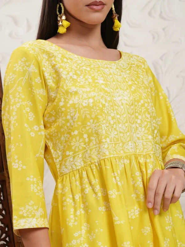 Vishudh Women Yellow Printed A-Line Kurta