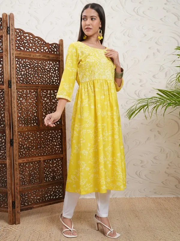 Vishudh Women Yellow Printed A-Line Kurta