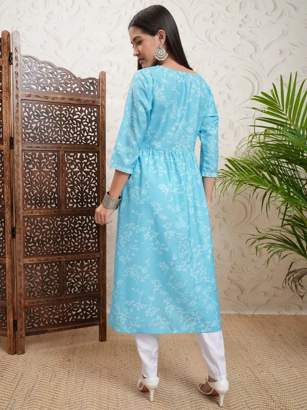 Vishudh Women Blue Printed A-Line Kurta