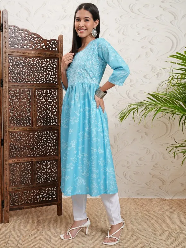 Vishudh Women Blue Printed A-Line Kurta