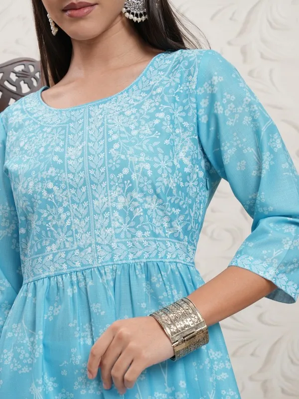Vishudh Women Blue Printed A-Line Kurta