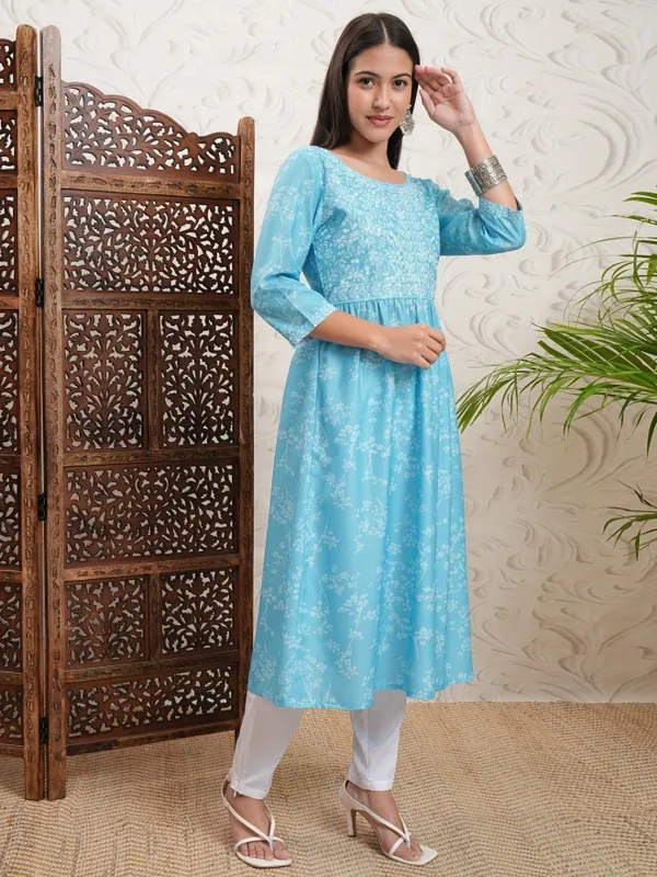 Vishudh Women Blue Printed A-Line Kurta