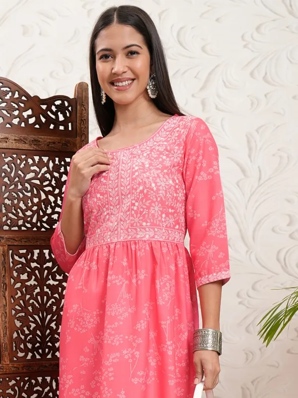 Vishudh Women Pink Printed A-Line Kurta