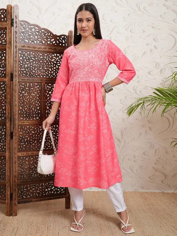 Vishudh Women Pink Printed A-Line Kurta