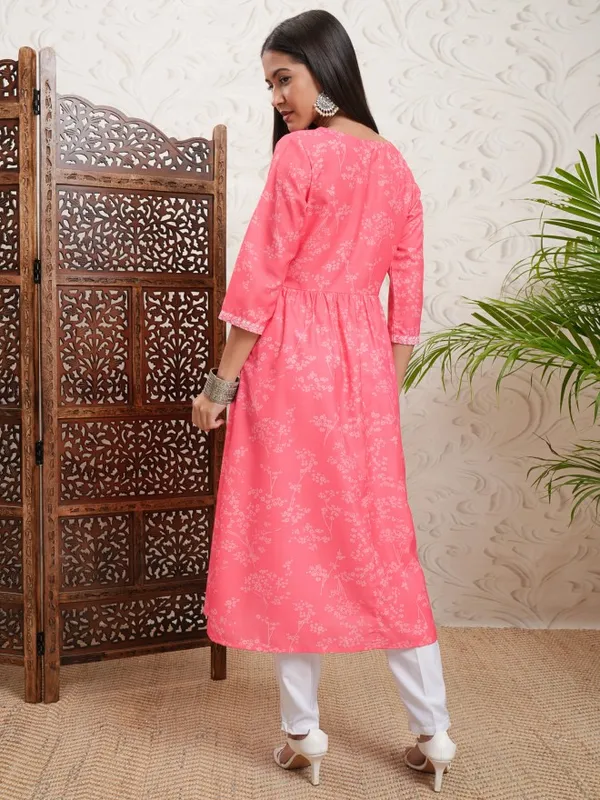 Vishudh Women Pink Printed A-Line Kurta