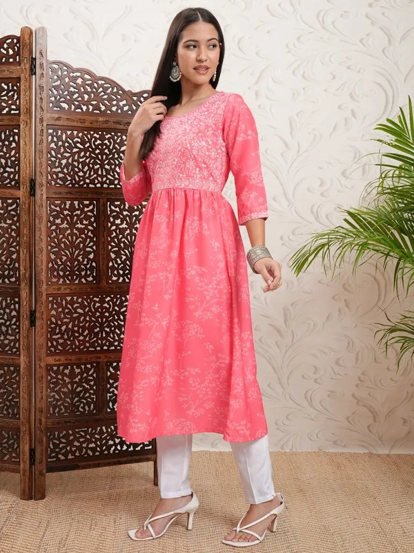 Vishudh Women Pink Printed A-Line Kurta