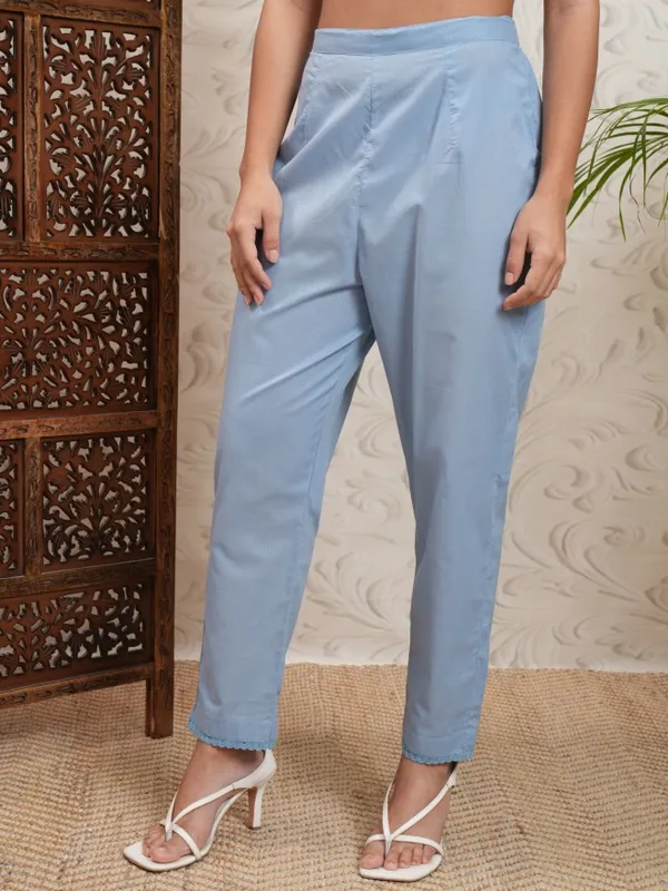 Vishudh Women Blue Embroidered Kurta With Trouser And Dupatta