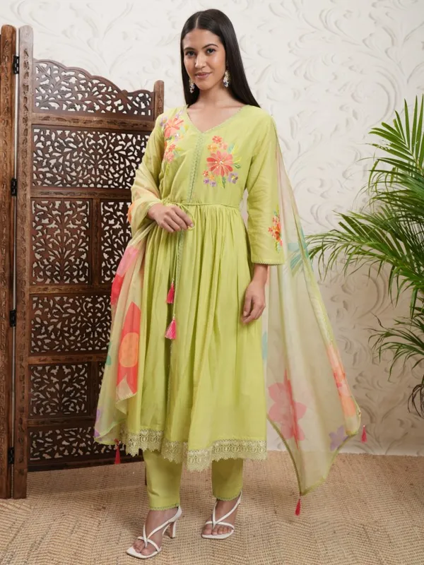 Vishudh Women Yellow Printed Kurta With Trousers And Dupatta