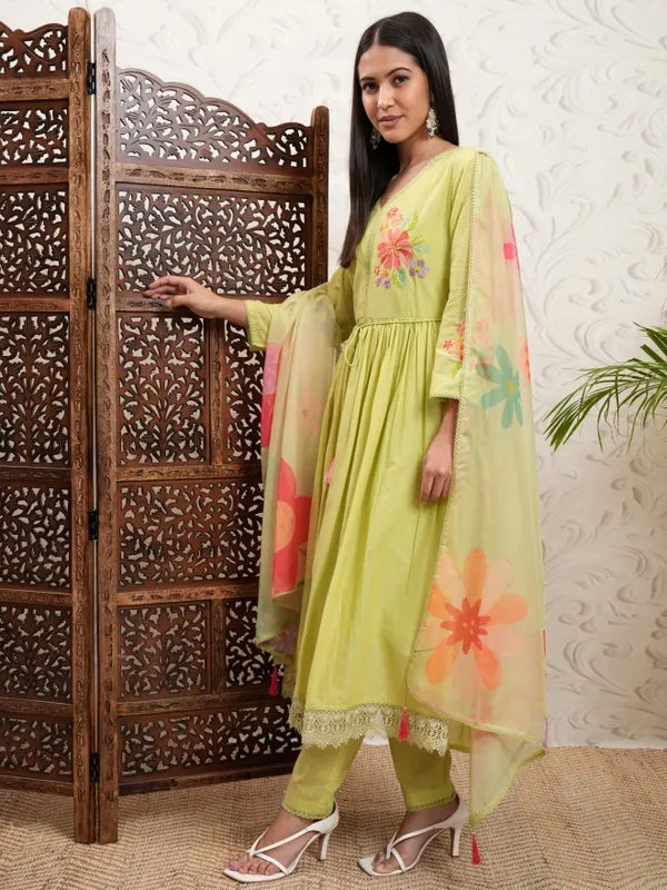 Vishudh Women Yellow Printed Kurta With Trousers And Dupatta