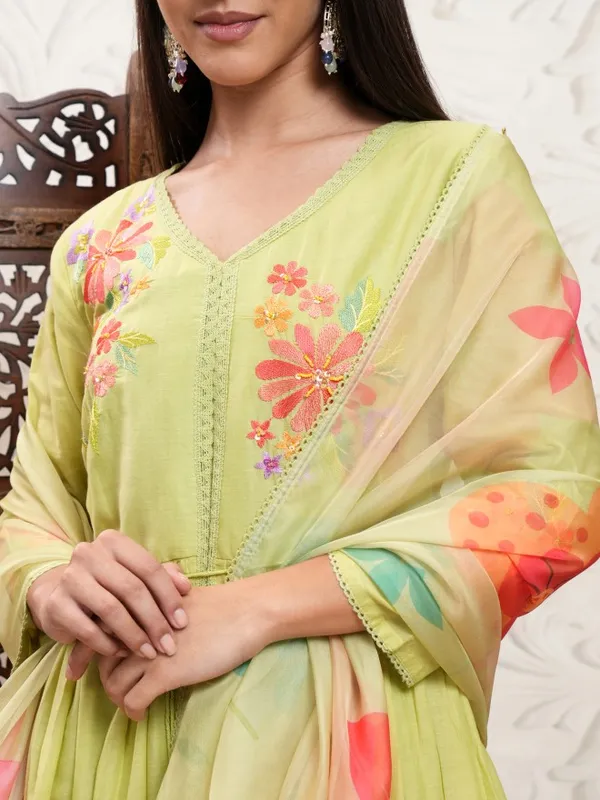 Vishudh Women Yellow Printed Kurta With Trousers And Dupatta