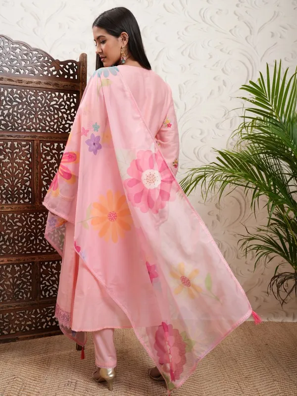 Vishudh Women Peach Printed Kurta With Trouser And Dupatta
