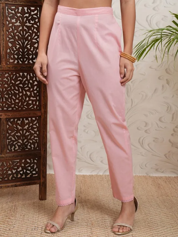 Vishudh Women Peach Printed Kurta With Trouser And Dupatta