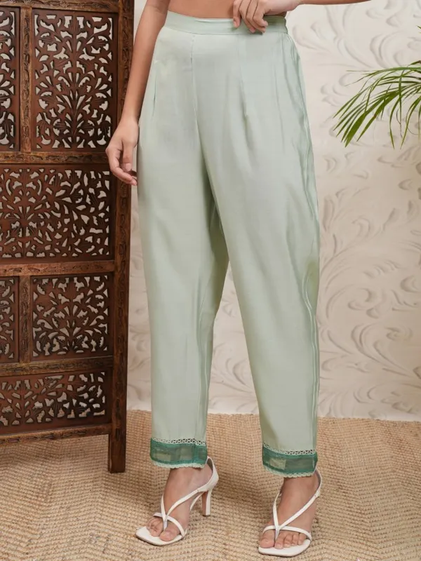 Vishudh Women Green Embroidered Kurta With Trouser And Dupatta