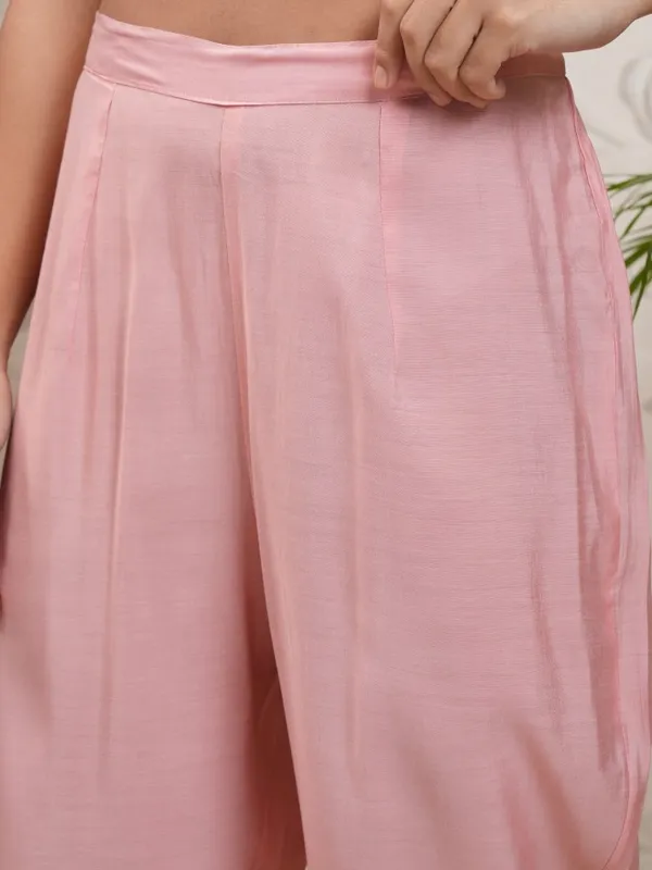 Vishudh Women Coral Embroidered Kurta With Trouser And Dupatta