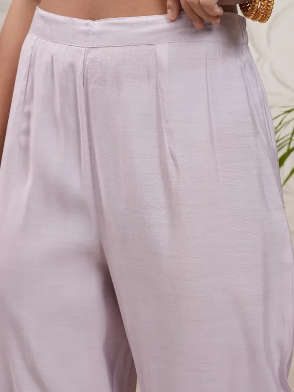 Vishudh Women Purple Embroidered Kurta With Trouser And Dupatta