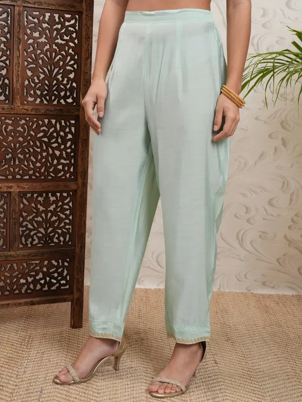 Vishudh Women Green Embroidered Kurta With Trouser And Dupatta