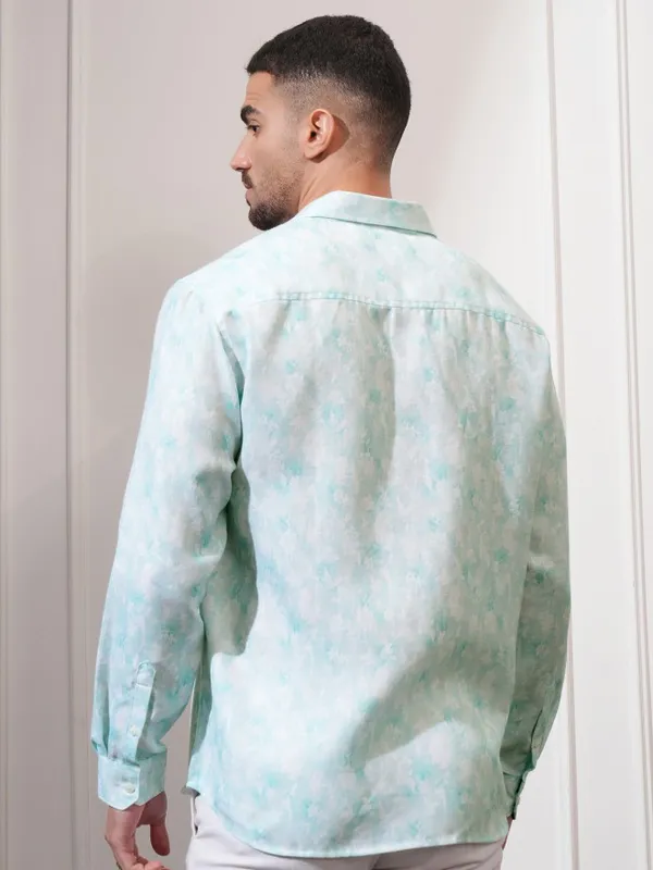 Locomotive Men Green Printed Relaxed Fit Casual Shirt