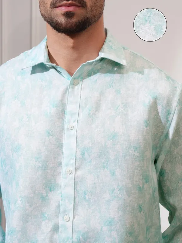 Locomotive Men Green Printed Relaxed Fit Casual Shirt