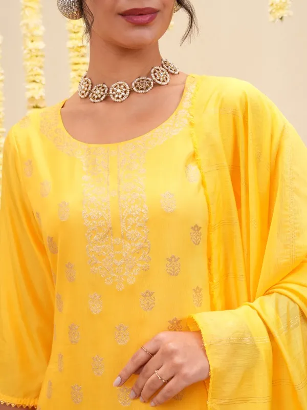 Vishudh Women Yellow Printed Kurta With Trousers And Dupatta