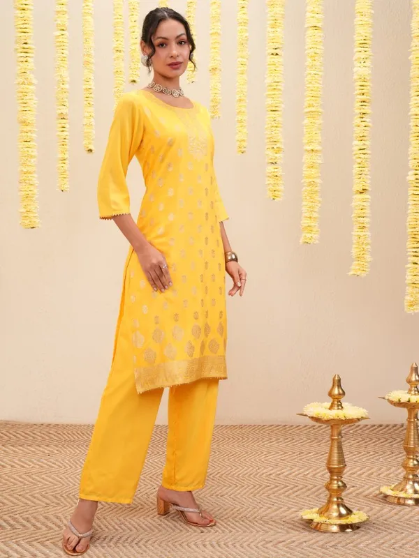 Vishudh Women Yellow Printed Kurta With Trousers And Dupatta