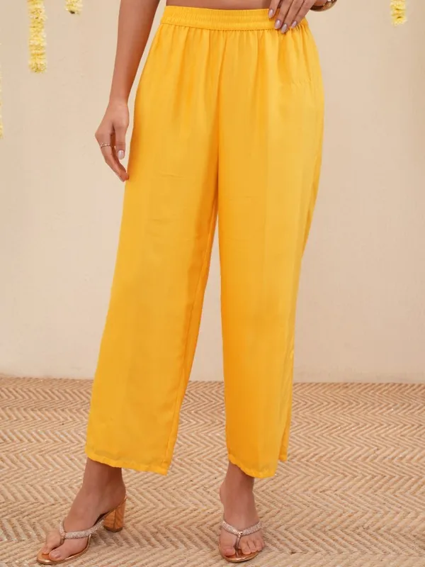 Vishudh Women Yellow Printed Kurta With Trousers And Dupatta